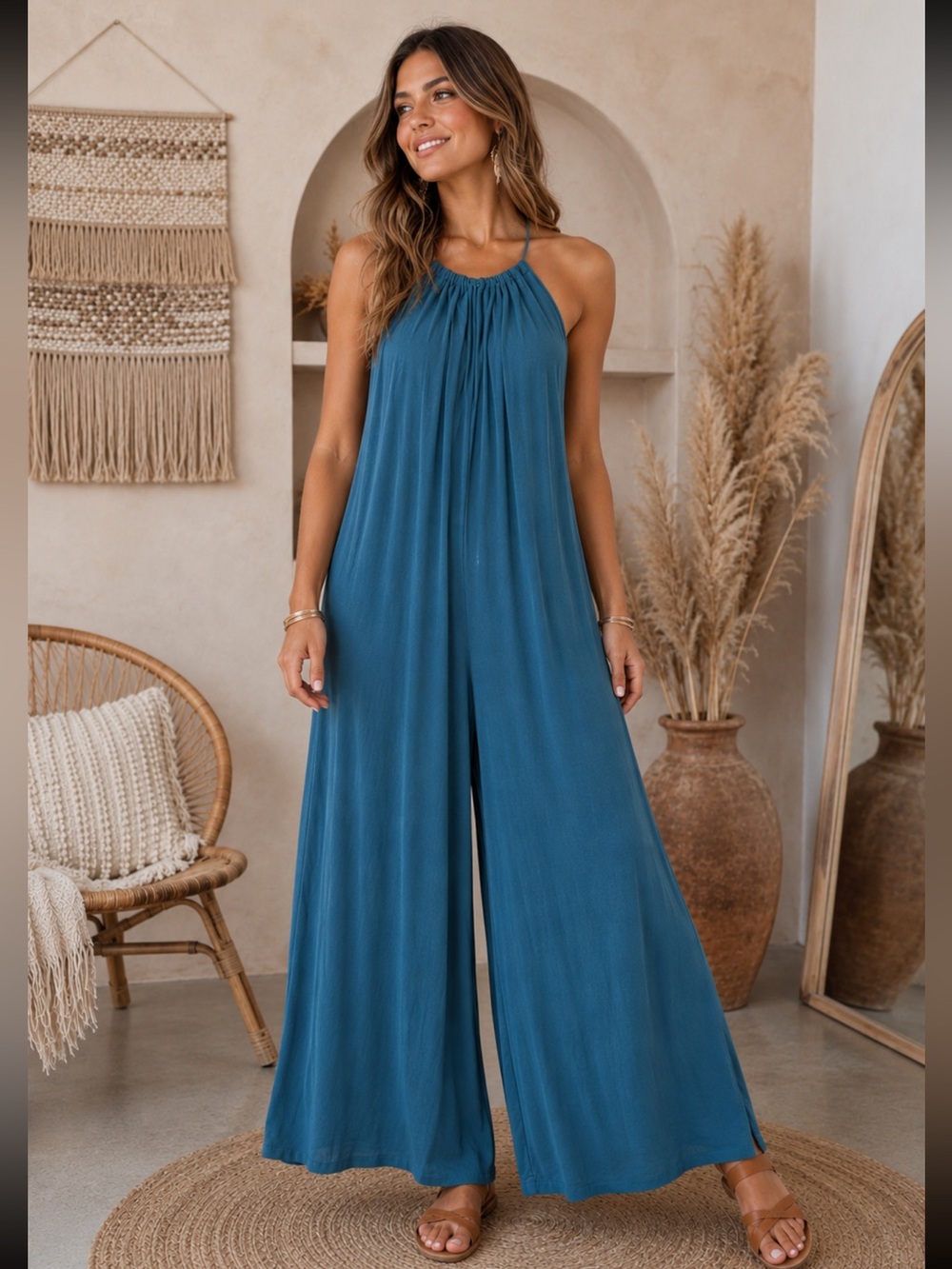 Anthropologie | HD in Paris Adelina Teal Halter Wide Leg Jumpsuit Size XS